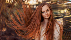 Sexy Slim Blue-eyed Long-haired Red Hair Teen Girl Wallpaper #5900