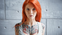 Sexy Slim Blue-eyed Tattooed Long-haired Red Hair Teen Girl Wallpaper #6134