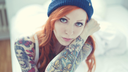 Sexy Slim Pierced Tattooed Blue-eyed Long-haired Red Hair Teen Girl Wallpaper #5683