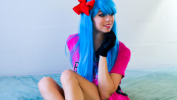 Sexy Slim Smiling Long-haired Blue Hair Cosplay Teen Girl Wallpaper #6691