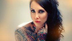 Sexy Slim Tattooed Blue-eyed Long-haired Brunette Girl Wallpaper #5490