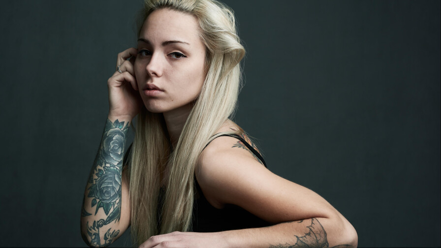 Sexy Slim Tattooed Long-haired Blonde Teen Girl Wallpaper #6322