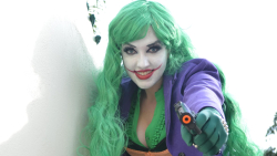 Sexy Smiling Blue-eyed Long-haired Joker Cosplay Girl Wallpaper #6966