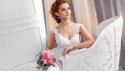 Sexy Smiling Blue-eyed Long-haired Red Hair Bride Teen Girl Wallpaper #7621