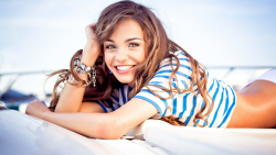 Sexy Smiling Tanned Blue-eyed Long-haired Brunette Teen Girl Wallpaper #4385