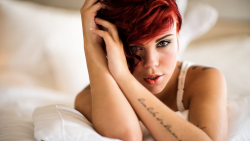Sexy Tattooed Blue-eyed Red Hair Teen Girl Wallpaper #7339