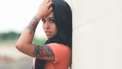 Sexy Tattooed Long-haired Brunette Teen Girl Wallpaper #5953