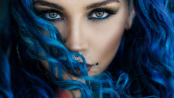 Sexy Tattooed Pierced Blue-eyed Blue Hair Girl Wallpaper #5090