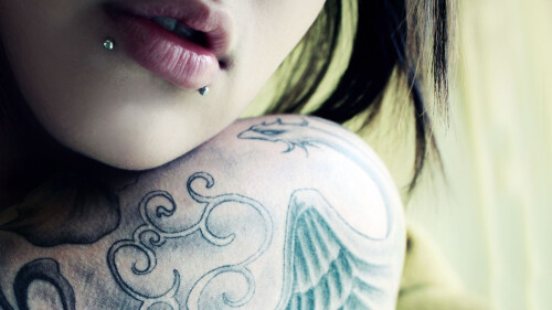 Sexy Tattooed Pierced Long-haired Brunette Teen Girl Wallpaper #5943