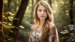 Slim Blue-eyed Long-haired Moira in the Woods Blonde Teen Model Girl Wallpaper #001