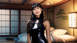 Slim Smiling Long-haired Hiroko in her Bedroom Brunette Asian Teen Model Girl Wallpaper #001