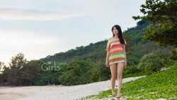 Swimsuit Asian Slim Long-haired Brunette Teen Girl Wallpaper #010